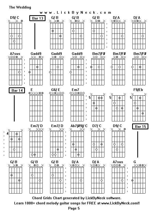 Chord Grids Chart of chord melody fingerstyle guitar song-The Wedding,generated by LickByNeck software.